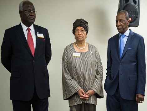 De gauche à droite,Ernest Bai Koroma, Ellen Johnson Sirleaf, Alpha Condé