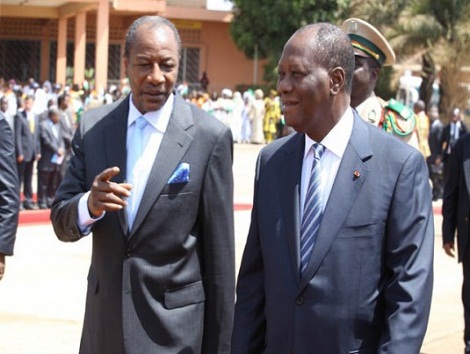 De gauche à droite Alpha Condé (Guinée) et Alassane Ouattara (Côte d'Ivoire)