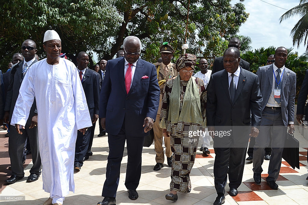Feature image De gauche à droite, les présidents, Alpha Condé, Ernest Bai Koroma , Ellen Johnson Sirleaf , Alassane Dramane Ouattara, image d'archive