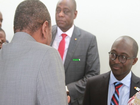 Alpha Condé, le Président guinéen, Lousény Nabé gouverneur de la Banque Centrale, Mohamed Lamine Doumbouya, ministre du budget