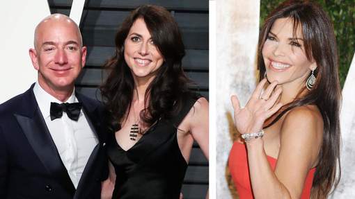 Feature image Jeff Bezos, sa future ex-femme MacKenzie (à gauche) et sa maîtresse Lauren Sanchez, une présentatrice télé américaine. © photo news