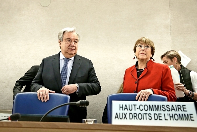 Antonio Guterres, Secrétaire Général de l'ONU et Michelle Bachelet, la Haut-Commissaire de l'ONU aux droits de l'Homme