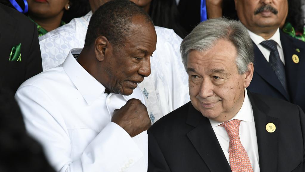 Alpha Condé, Président de la République de Guinée et Antonio Guterres, le Secrétaire Général de l'ONU