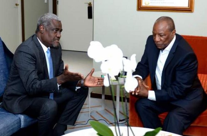Alpha Condé, Président de la République de Guinée et Moussa Faki Mahamat, président de la commission de l'Union Africaine