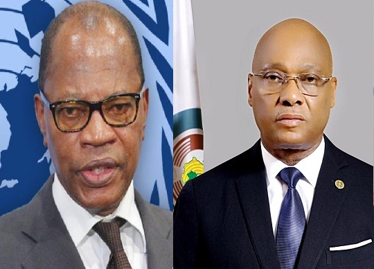 Feature image , Jean Claude Kassi BROU président de la Commission de la CEDEAO et Mohamed Ibn CHAMBAS représentant spécial du Secrétaire général de l’ONU pour l’Afrique de l’Ouest et le Sahel