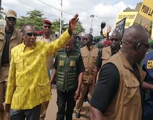 Alpha Condé, Président de la République de Guinée lors d'une visite à Nzérékoré