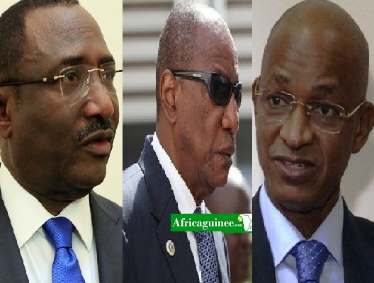 Alpha Condé, PRG et ses principaux opposants Sidya Touré (G) et Cellou Dalein Diallo (D)