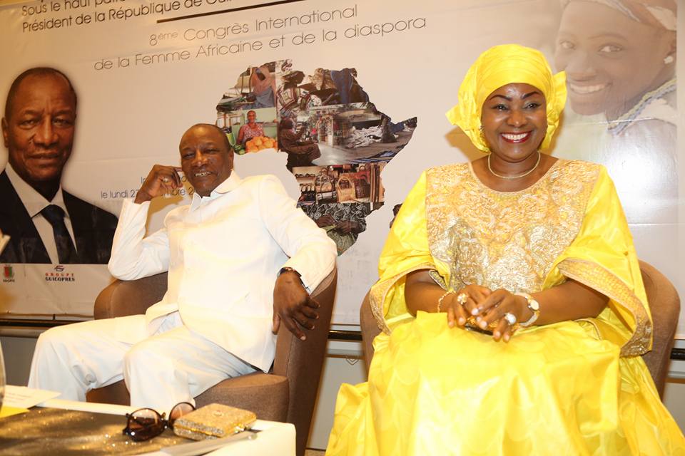 Feature image Alpha Condé, président de la République de Guinée et son épouse, Hadja Djéné Kaba Condé