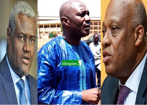 Feature image Mousa Faki Mahamat de l'UA, Sano du FNDC, Kassi Brou de la CEDEAO, photomontage Africaguinee