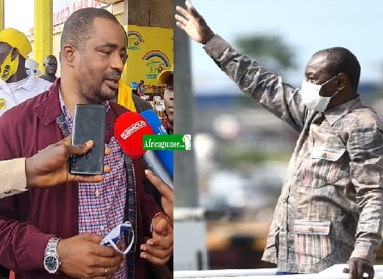 Feature image Tibou Kamara et le candidat Alpha Condé, photomontage Africaguinee.com