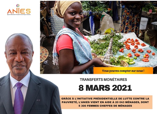 A l'occasion de la Journée des femmes, l’ANIES va effectuer ce lundi 08 mars des Transferts Monétaires pour ses 20 000 ménages bénéficiaires de Conakry, dont 5 300 femmes cheffes de ménage.