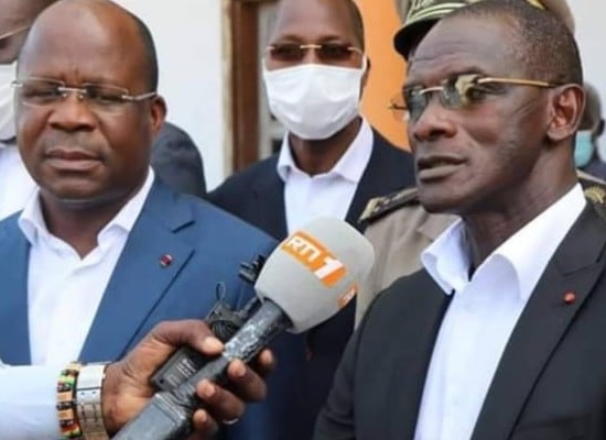 Les ministres de la Sécurité, général Diomandé Vagondo et de la Santé, Pierre Dimba N'Gou