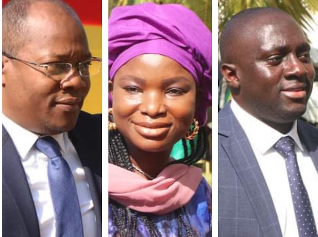 De gauche à droite, les ministres Ousmane Gaoual Diallo, Louopou Lamah et Mory Condé