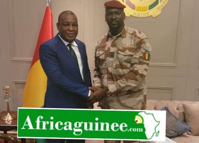 Général Sékouba Konaté, ancien président de la transition guinéenne et Colonel Mamadi Doumbouya actuel chef de la transition au palais Mohamed V