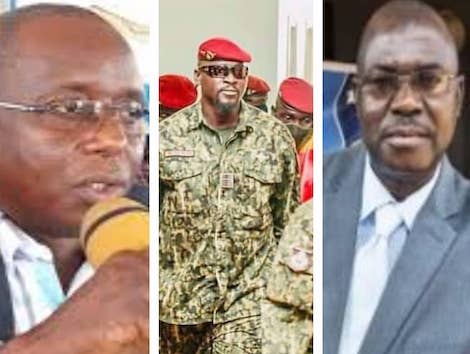 Saikou Yaya Barry, secrétaire exécutif de l'UFR, le président de la transition Mamadi Doumbouya et Faya Milimouno, leader du bloc libéral photomontage Africaguinee.com