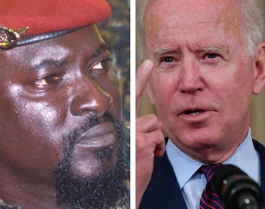 Colonel Mamadi Doumbouya, président de la transition guinéenne et Joe Biden, Président des Etats-Unis, photomontage Africaguinee.com