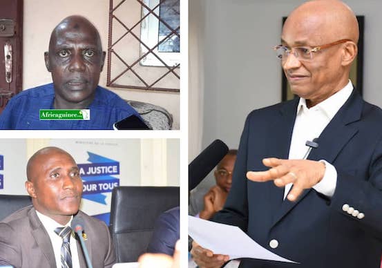 Alsény Chaoui Soumah, le chef de quartier de Koporo rail centre, Aly Touré, procureur spécial de la Crief et Cellou Dalein Diallo, leader de l'UFDG, photomontage Africaguinee.com