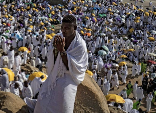 Des pèlerins prient sur le Mont Arafat à la Mecque, crédit photo AFP
