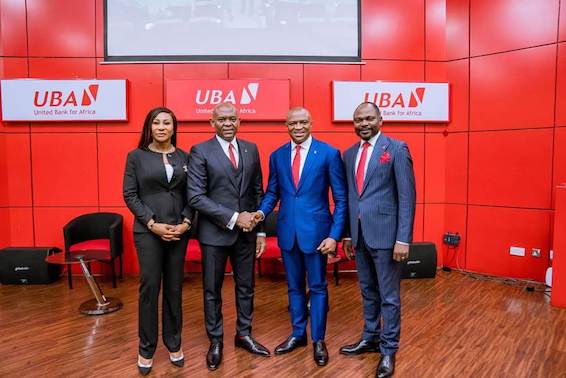 Feature image Nouveau GMD : nouvelle directrice générale, North Bank, Mme Emem Usoro ; président du groupe UBA, M. Tony Elumelu ; nouveau directeur général du groupe, M. Oliver Alawuba ; et nouveau directeur général adjoint, Muyiwa Akinyemi, lors de l'événement pour annoncer les nominations du nouveau GMD et directeurs exécutifs pour le groupe UBA, organisé lundi à la salle Tony Elumelu de UBA House, Lagos.