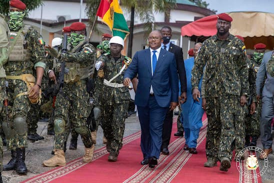 Umaro Sissoco Embalo, président de la Guinée Bissau reçu à Conakry par Colonel Mamadi Doumbouya, président de la transition guinéenne, 20 juillet 2022, crédit Photo présidence guinéenne
