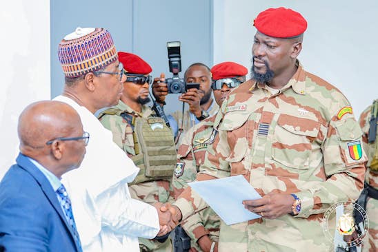 Feature image Louis Blaise Aka Brou, Boni Yayi et Mamadi Doumbouya, président de la Transition