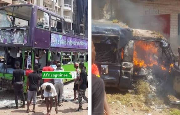 Un bus vandalisé et un pickup de la gendarmerie incendié à Hamdallaye