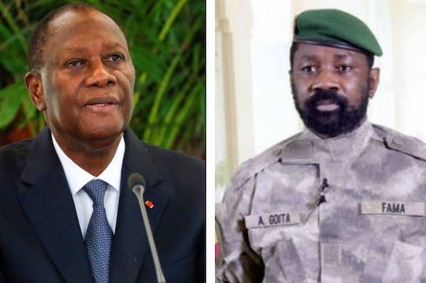 Alassane Dramane Ouattara président de Côte d'Ivoire et Assimi Goita, président de la transition au Mali