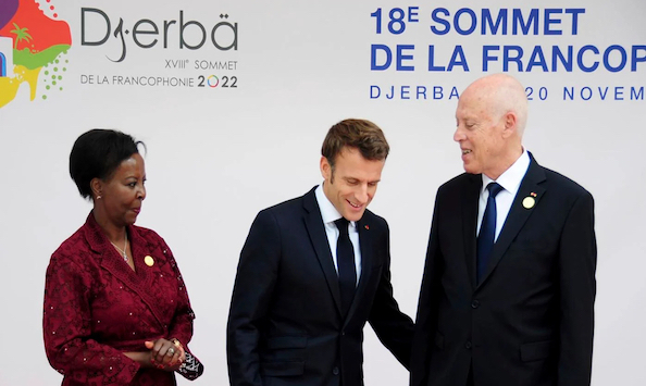 Louise Mushikiwabo, la Secrétaire Générale de la Francophonie, Emmanuel Macron et Kais Said