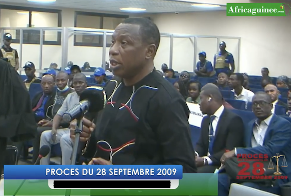 Feature image Moussa Dadis Camara à la barre du tribunal criminel de Dixinn
