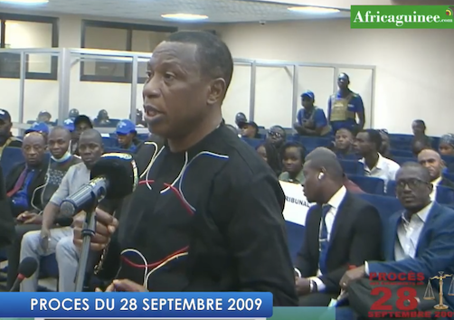 Feature image Moussa Dadis Camara à la barre du tribunal criminel de Dixinn pour répondre des accusations d'un massacre