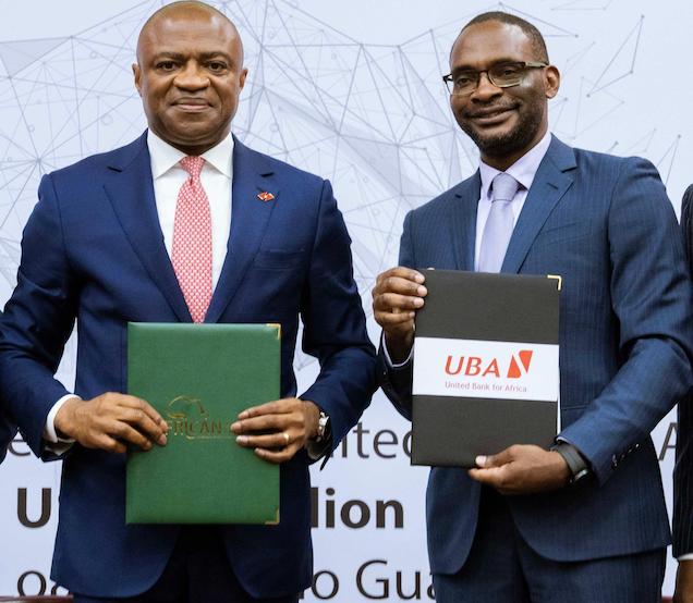 Directeur général adjoint, Fonds africain de garantie (AGF), Mme Sibi Lawson ; Directeur général/PDG du groupe, United Bank for Africa(UBA), M. Oliver Alawuba ; PDG du groupe, Fonds africain de garantie,