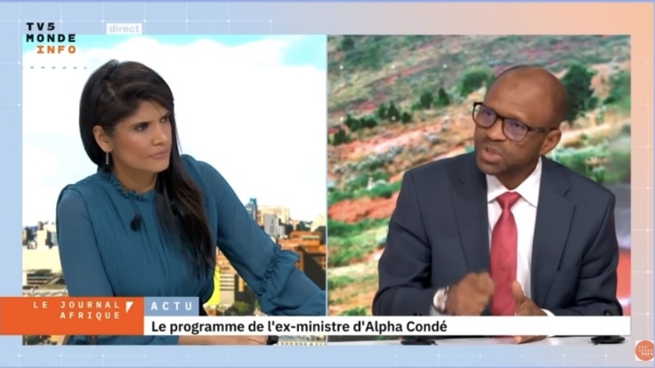 Capture d'écran de l’entretien d’Abdoulaye Yero Baldé du 2 décembre sur le plateau de TV5 Monde.